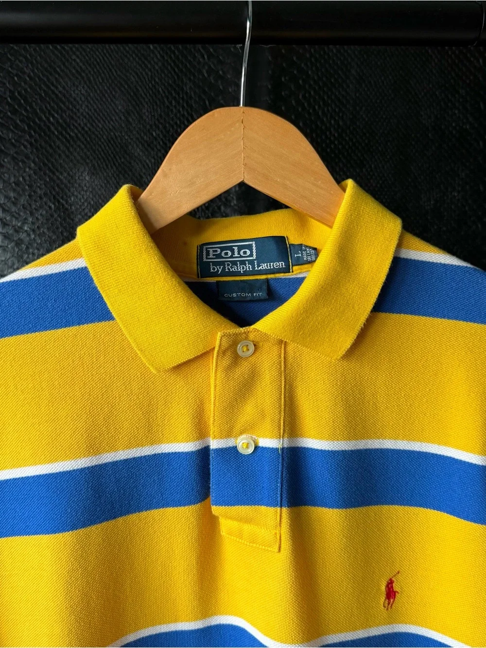 Polo Ralph Lauren Custom Fit Striped Polo Shirt Men L Yellow Blue White Red Pony